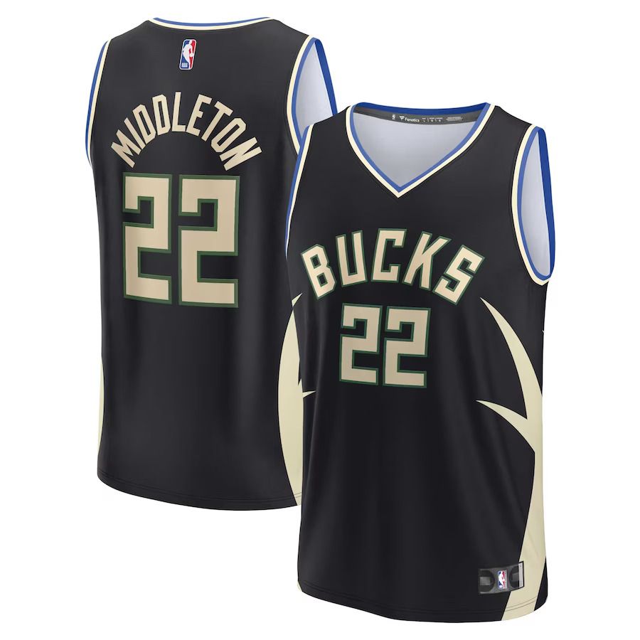Men Milwaukee Bucks #22 Khris Middleton Fanatics Branded Black 2022-23 Fast Break Replica NBA Jersey